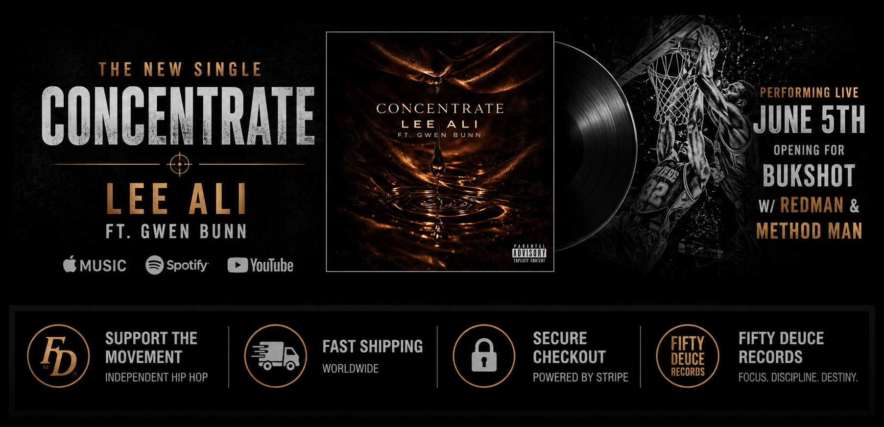 Concentrate - Lee Ali ft. Gwen Bunn new single promo with vinyl record and streaming platforms